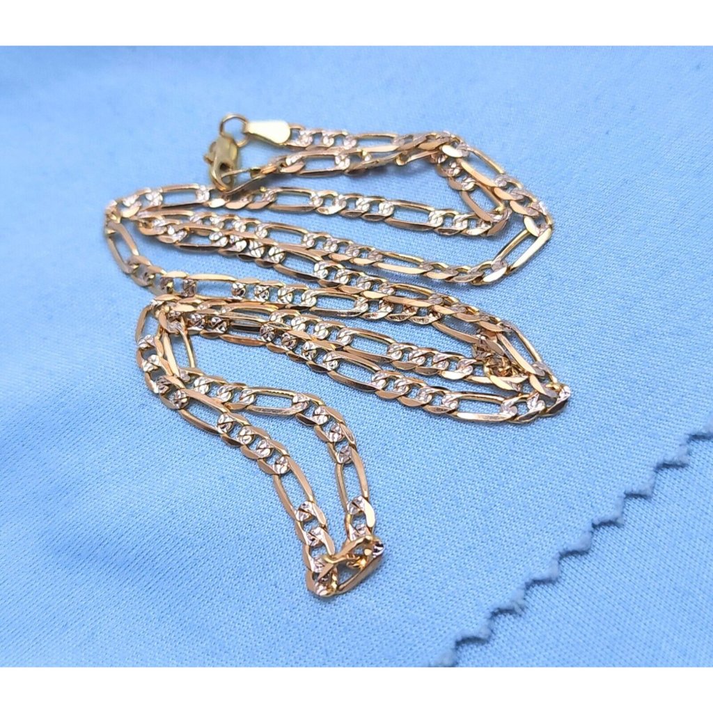 14k Two Tone Multi Color Gold Diamond Cut Figaro Link Chain Necklace 1825 L